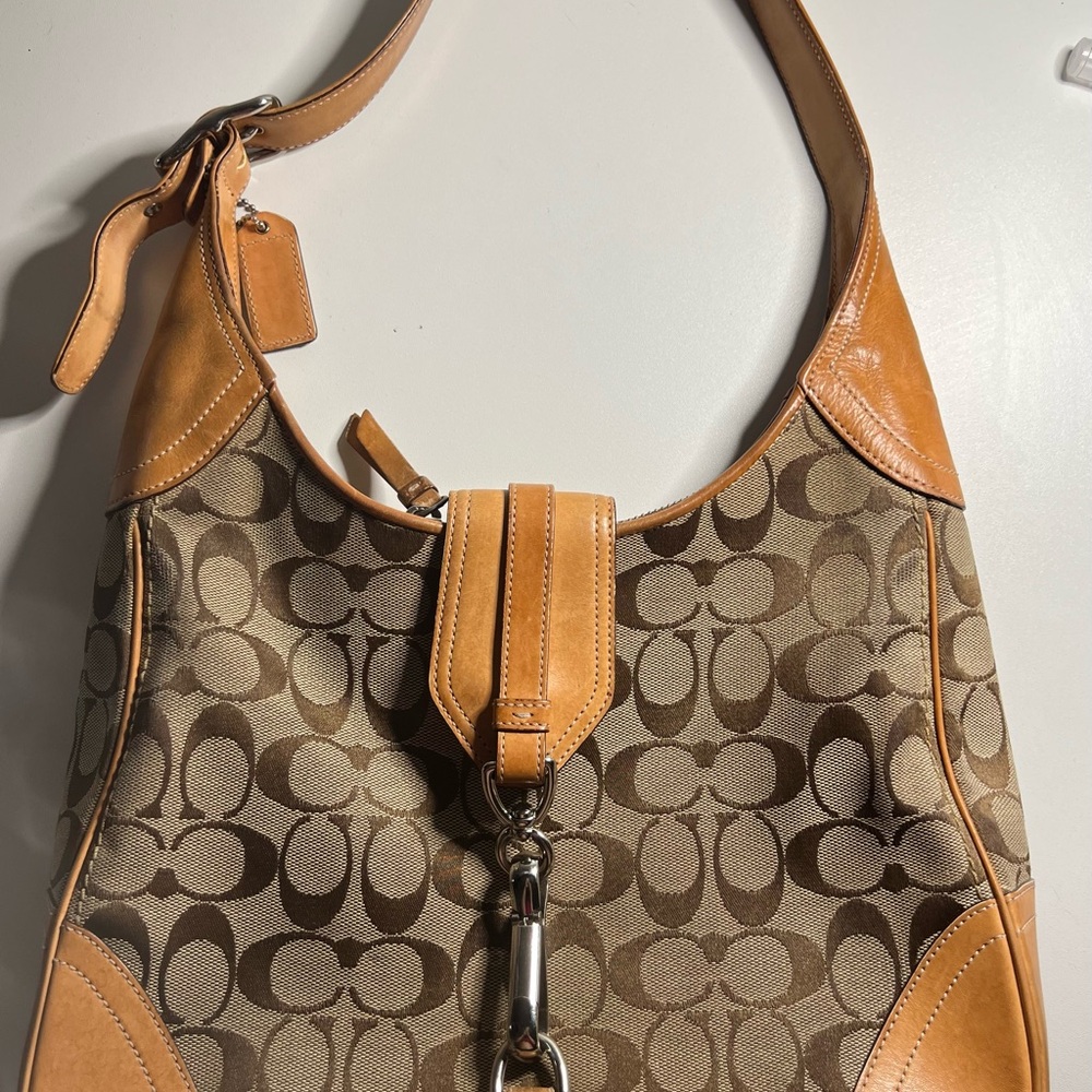 Coach Hampton Hobo Tan and Brown Shoulder Bag with Signature Pattern